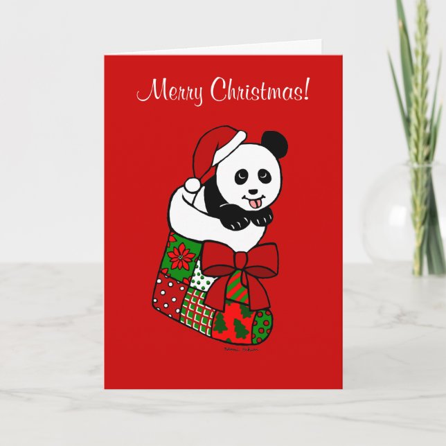 Tarjeta Festiva Navidades Panda Personalizado Stocking (Anverso)