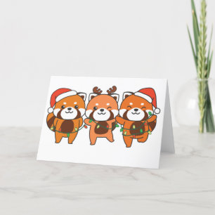 Tarjeta Festiva Navidades Panda Rojo Animales Cutan Pandas Rojos H