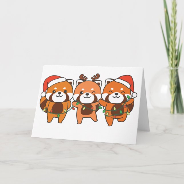 Tarjeta Festiva Navidades Panda Rojo Animales Cutan Pandas Rojos H (Anverso)