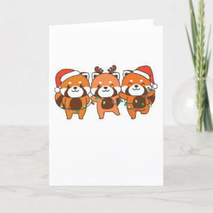 Tarjeta Festiva Navidades Panda Rojos Animales Cuelgan Pandas Rojo
