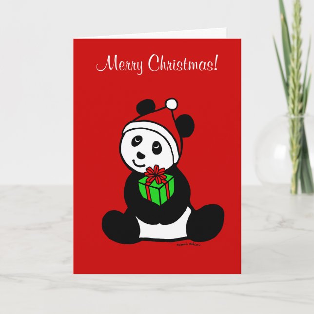 Tarjeta Festiva Navidades Panda Santa Hat (Anverso)