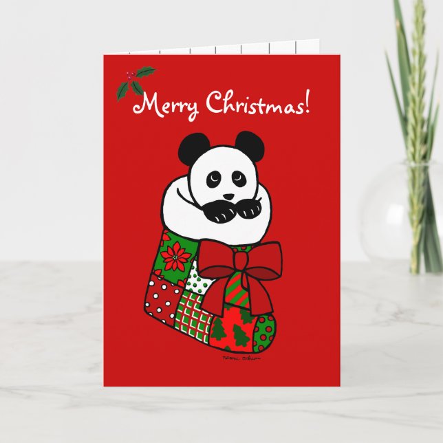 Tarjeta Festiva Navidades Panda Stocking (Anverso)