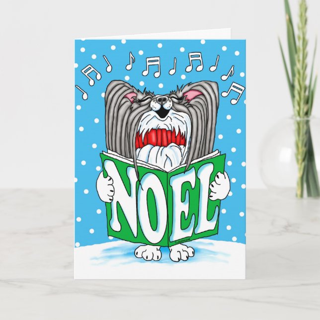 Tarjeta Festiva Navidades Papillon Caroler BW (Anverso)