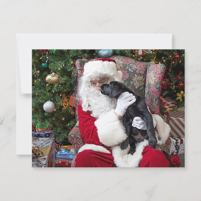 Tarjeta Festiva Navidades Papy Santa Claus Labrador Negro (Anverso)