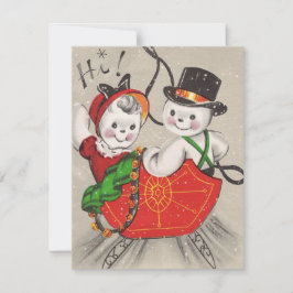 Tarjeta Festiva Navidades Pareja De Snowman En Sleigh