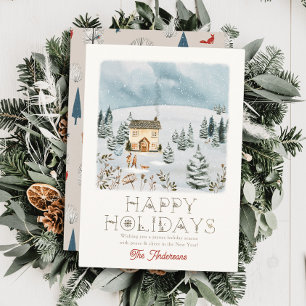 Tarjeta Festiva Navidades Pareja Perro Snowy Hill Winterscape
