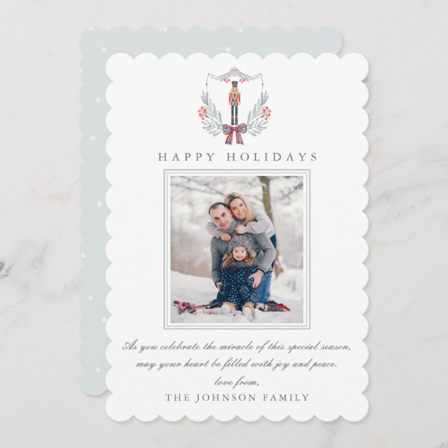 Tarjeta Festiva Navidades Pastel Light Blue Nutcracker Photo (Anverso / Reverso)
