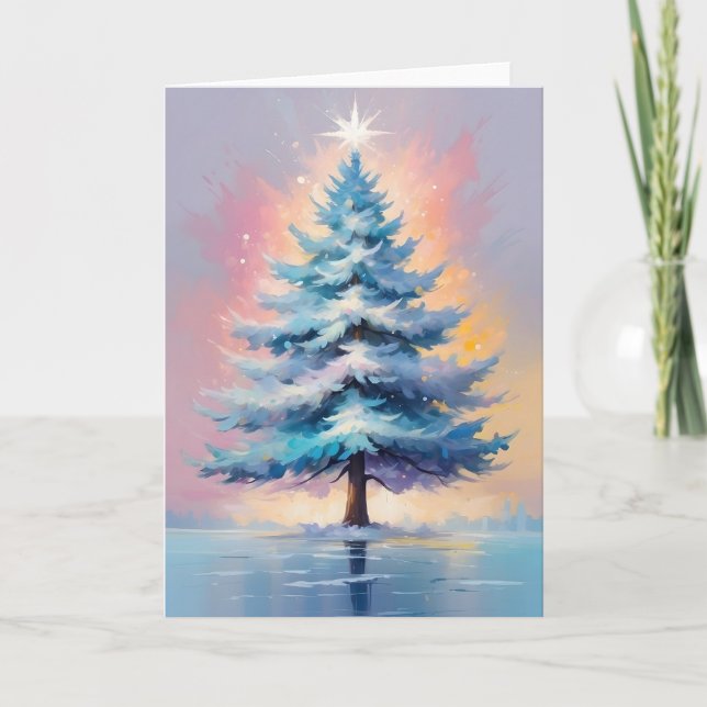 Tarjeta Festiva Navidades Pastel simples con Naranja Púrpura (Anverso)