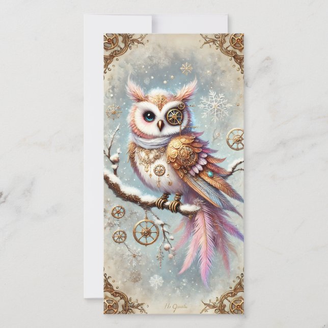 Tarjeta Festiva Navidades Pastel Steampunk Card Wise Owl (Anverso)