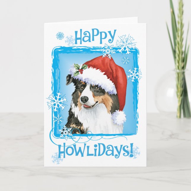 Tarjeta Festiva Navidades Pastor Australiano (Anverso)