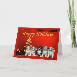 Tarjeta Festiva Navidades Pastores Australianos con Estrellas