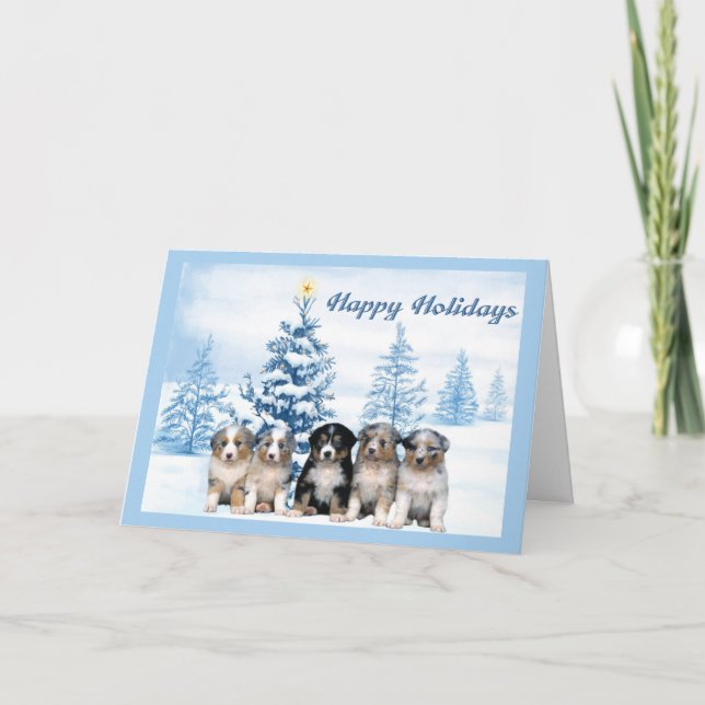 Tarjeta Festiva Navidades pastores de pastor australianos con tarj (Anverso)