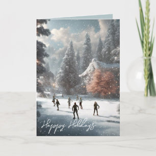 Tarjeta Festiva Navidades Patinadores De Hielo En Un Estanque