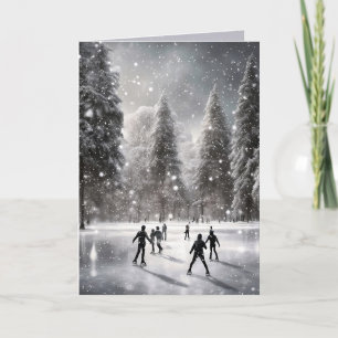 Tarjeta Festiva Navidades Patinadores De Hielo En Un Estanque