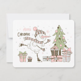 Tarjeta Festiva Navidades Patinaje sobre hielo Snowman presenta ta