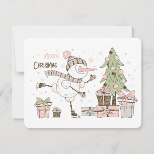 Tarjeta Festiva Navidades Patinaje sobre hielo Snowman presenta ta