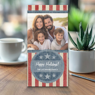 Tarjeta Festiva Navidades patrióticos 1 foto Bandera estadounidens