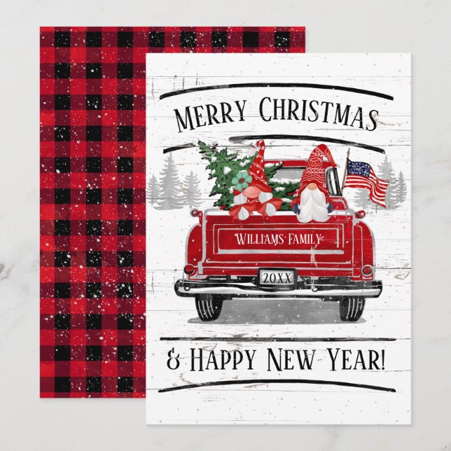 Tarjeta Festiva Navidades patrióticos de la pareja Gnome de un cam (Anverso / Reverso)