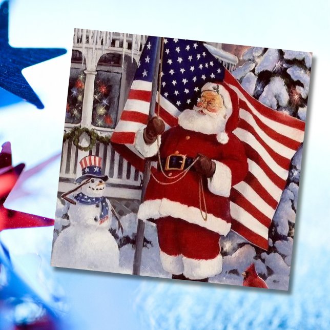 Tarjeta Festiva Navidades patrióticos Santa portando bandera estad (Subido por el creador)