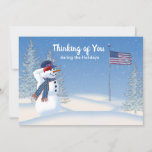 Tarjeta Festiva Navidades patrióticos Snowman saludando, carta<br><div class="desc">Navidades patrióticos Snowman saludando la bandera estadounidense - colección honra a nuestros soldados y mujeres durante la temporada de vacaciones. Tarjeta impresa en ambos lados</div>