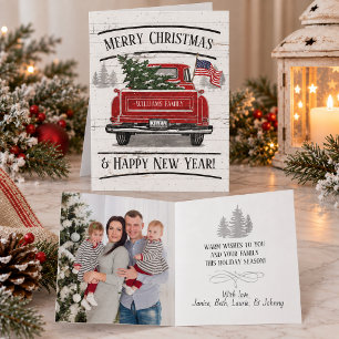 Tarjeta Festiva Navidades patrióticos vintage Bandera de Camión Ro