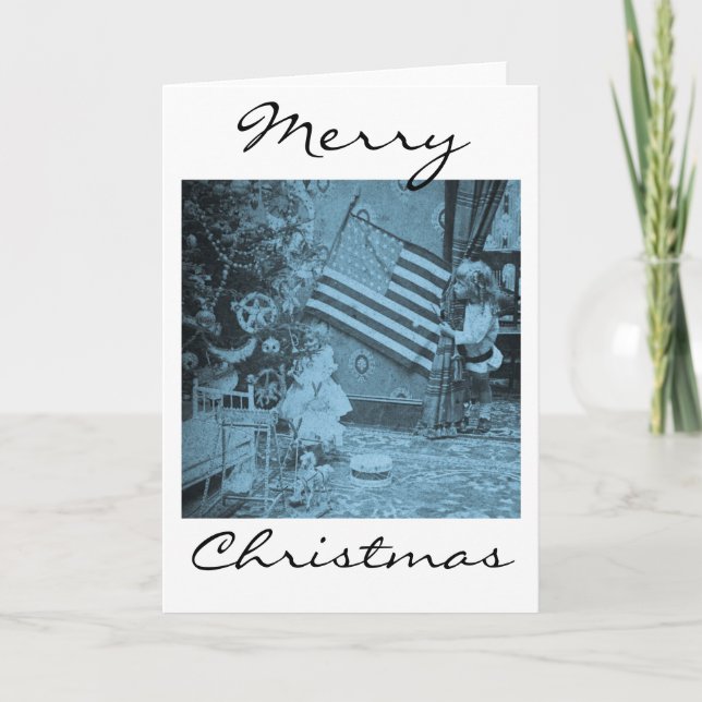 Tarjeta Festiva Navidades patrióticos Vintage de bandera estadouni (Anverso)
