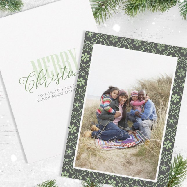 Tarjeta Festiva Navidades Patrón de copos de nieve verde rojo 1 Fo (Subido por el creador)
