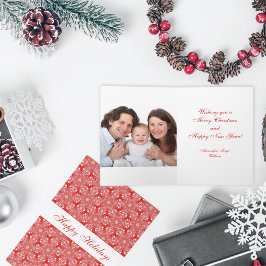 Tarjeta Festiva Navidades Patrón personalizado de fotos con copos 