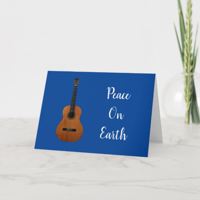 Tarjeta Festiva Navidades Paz Musical en la Tierra Guitarra Azul (Anverso)