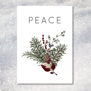 Tarjeta Festiva Navidades Paz Rústica Minimal Holly Greenery