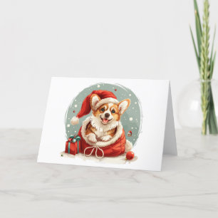 Tarjeta Festiva Navidades Pembroke Welsh Corgi Puppy