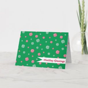 Tarjeta Festiva Navidades Peppermint Candy Green Holiday Greetings