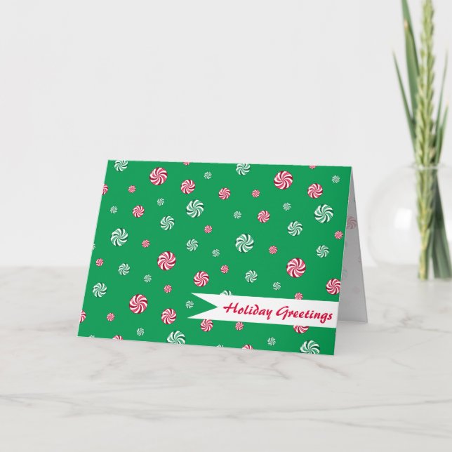 Tarjeta Festiva Navidades Peppermint Candy Green Holiday Greetings (Anverso)