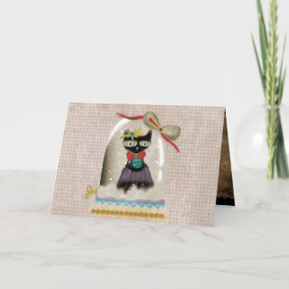 Tarjeta Festiva Navidades, pequeña carta de gato dulce