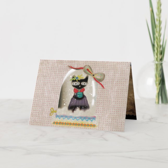 Tarjeta Festiva Navidades, pequeña carta de gato dulce (Anverso)