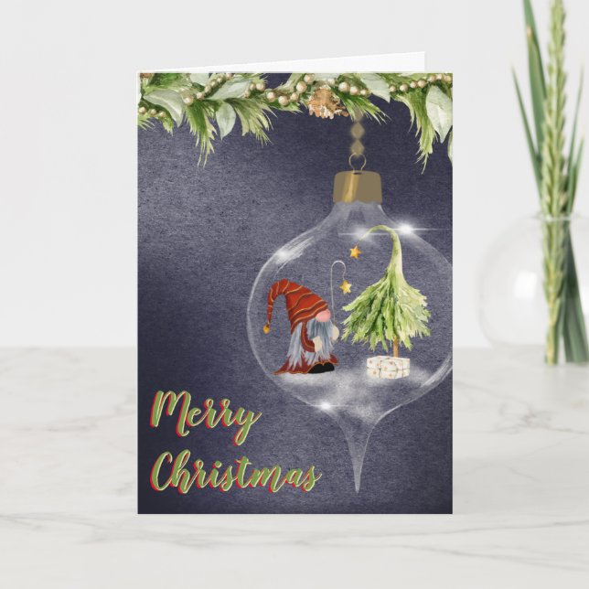 Tarjeta Festiva Navidades pequeños se vuelcan en una bombilla (Anverso)