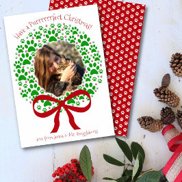 Tarjeta Festiva Navidades perfectos Diversión Paw Imprimir Wreath 