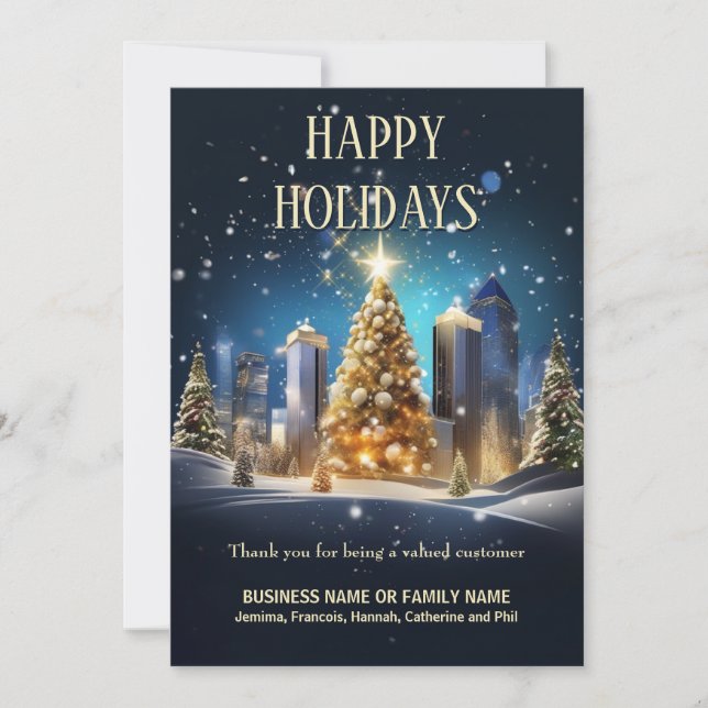 Tarjeta Festiva Navidades perfil de negocios de nieve en el horizo (Anverso)