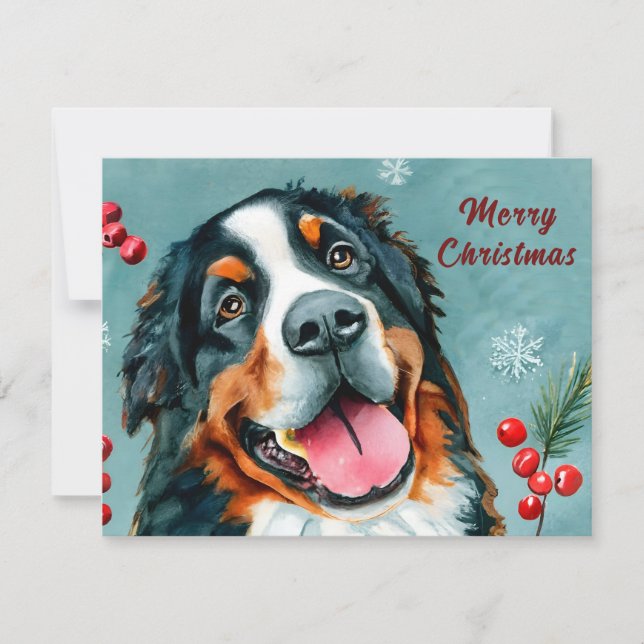 Tarjeta Festiva Navidades perinos de Bernese con acuarela personal (Anverso)