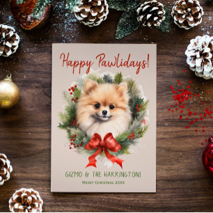 Tarjeta Festiva Navidades perinos de Pomerania Felices Fiestas