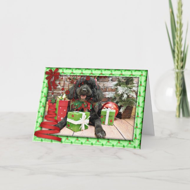 Tarjeta Festiva Navidades - Perro acuático portugués - Lucy (Anverso)
