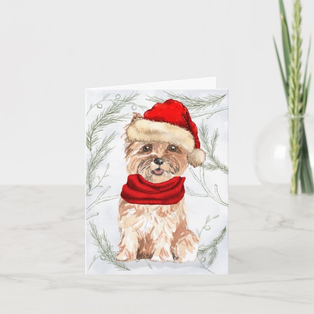 Tarjeta Festiva Navidades Perro Cairn Terrier y minas botánicas (Anverso)