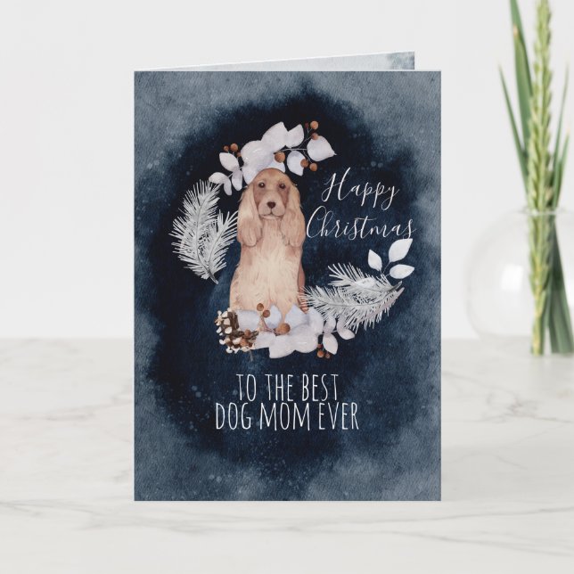 Tarjeta Festiva Navidades Perro Mamá Cocker Spaniel (Anverso)