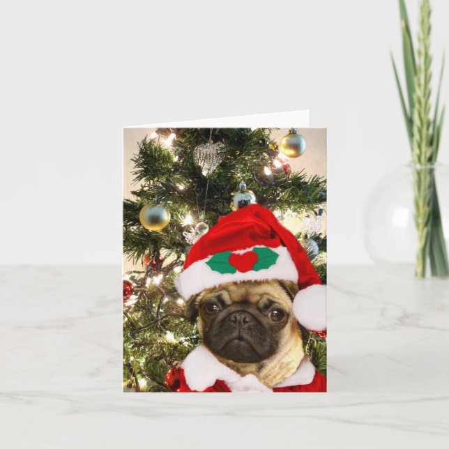 Tarjeta Festiva Navidades Perro Pug (Anverso)