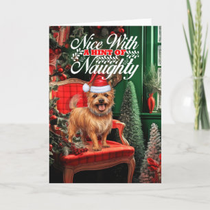 Tarjeta Festiva Navidades Perro Terrier Australiano travieso o agr
