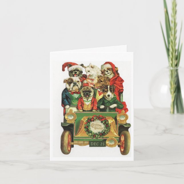 Tarjeta Festiva Navidades Perros En Coche (Anverso)