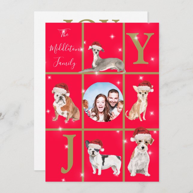 Tarjeta Festiva Navidades Perros Foto Fun Red Holiday Card (Anverso / Reverso)