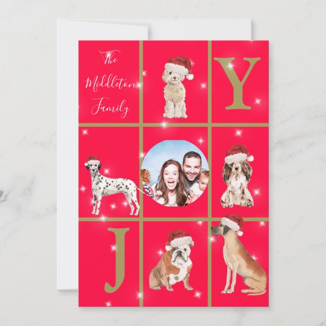 Tarjeta Festiva Navidades Perros Fun Photo Red Holiday Card (Anverso)