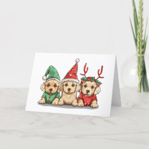 Tarjeta Festiva Navidades Perros recuperadores de labrador amarill