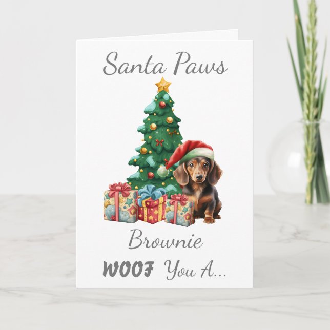 Tarjeta Festiva Navidades personalizables Perro Mini Dachshund (Anverso)